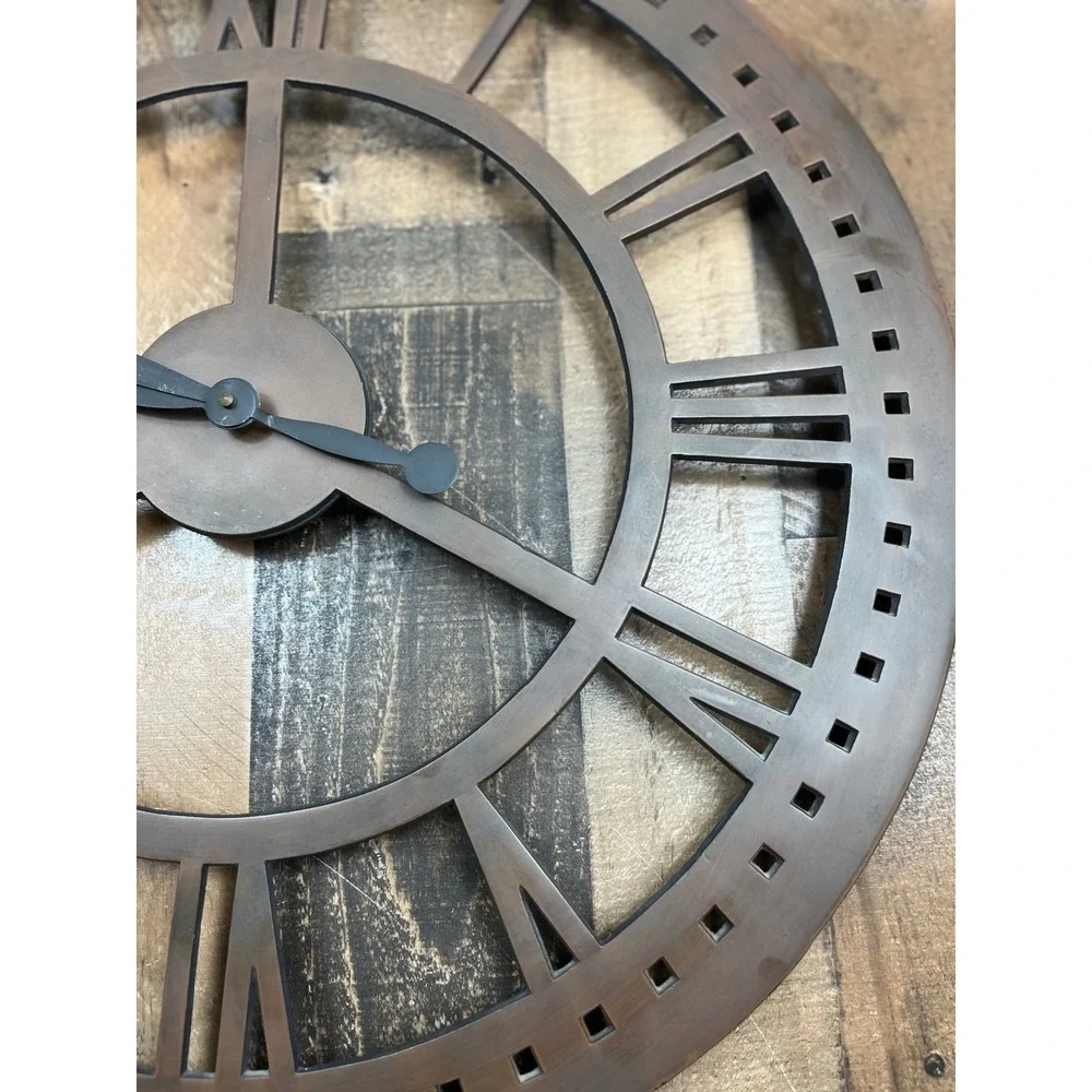 Takane Bronze Metal Roman Numeral Skeleton Wall Clock 18 Inch Industrial 200303